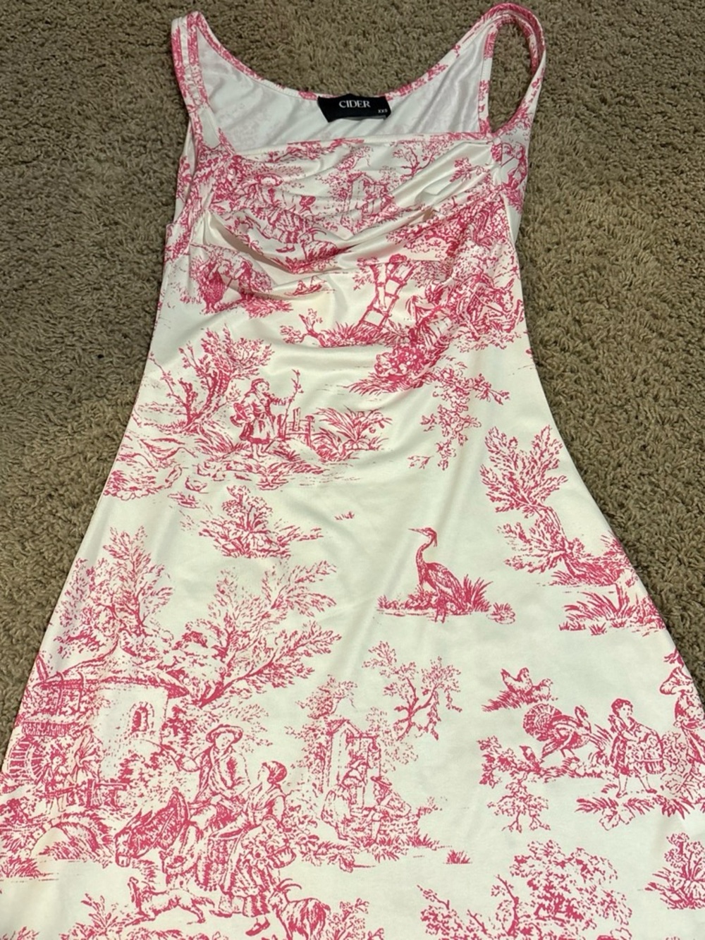 Cider White Dress with Pink Toile Print